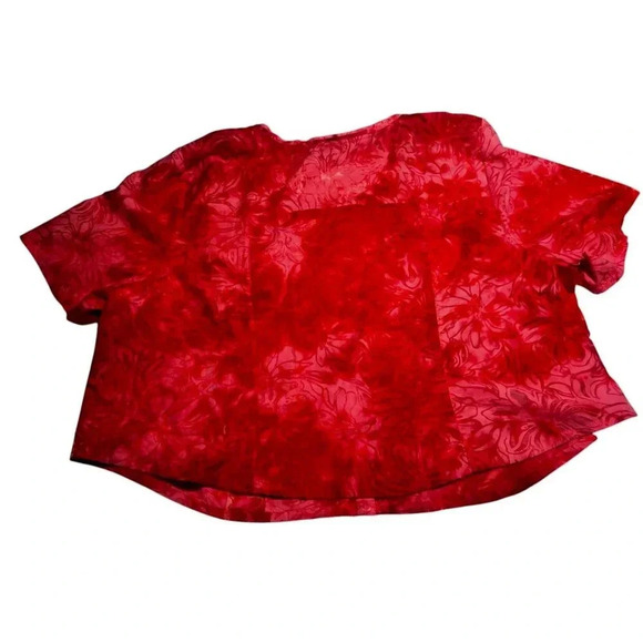 Liz & Me -Red Sheer Floral Burnout Blouse Women’s Short Sleeve Lightweight Top - Picture 6 of 6